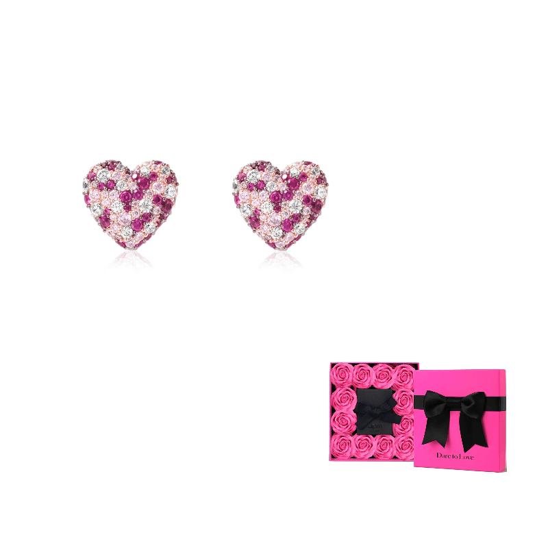 Apm Monaco Valentine 925 Sterling Silver Stud Earrings Fuchsia