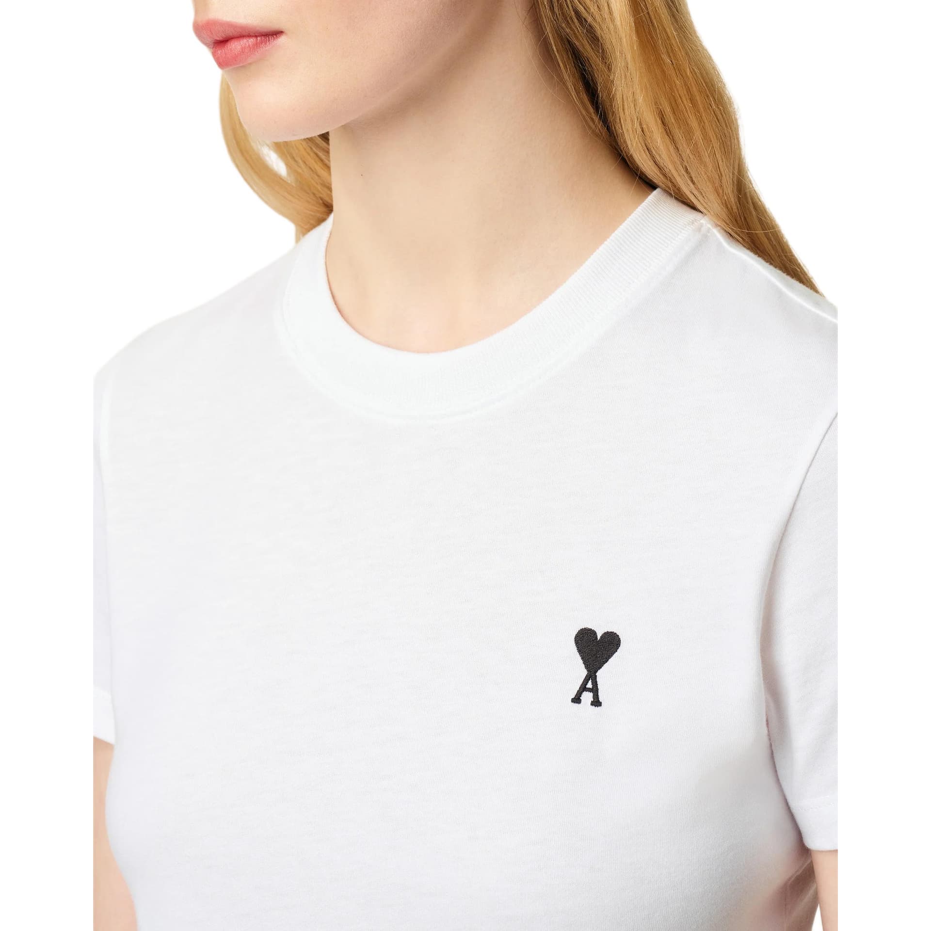 Ami Paris Logo Embroidered Crewneck T Shirt