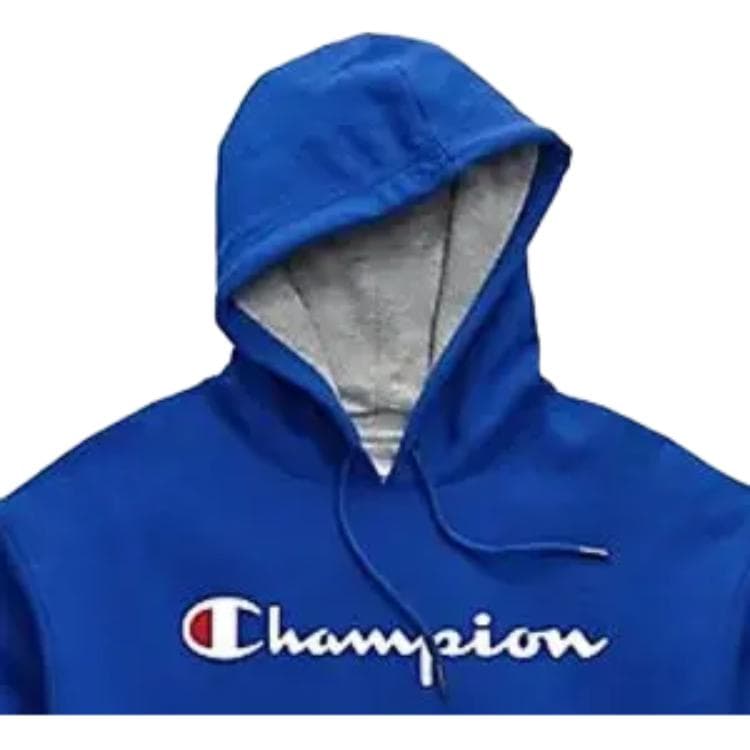 Champion Straw Written Hoodie Fleece Lined Pullover Sweatshirt US Version Royal Blue