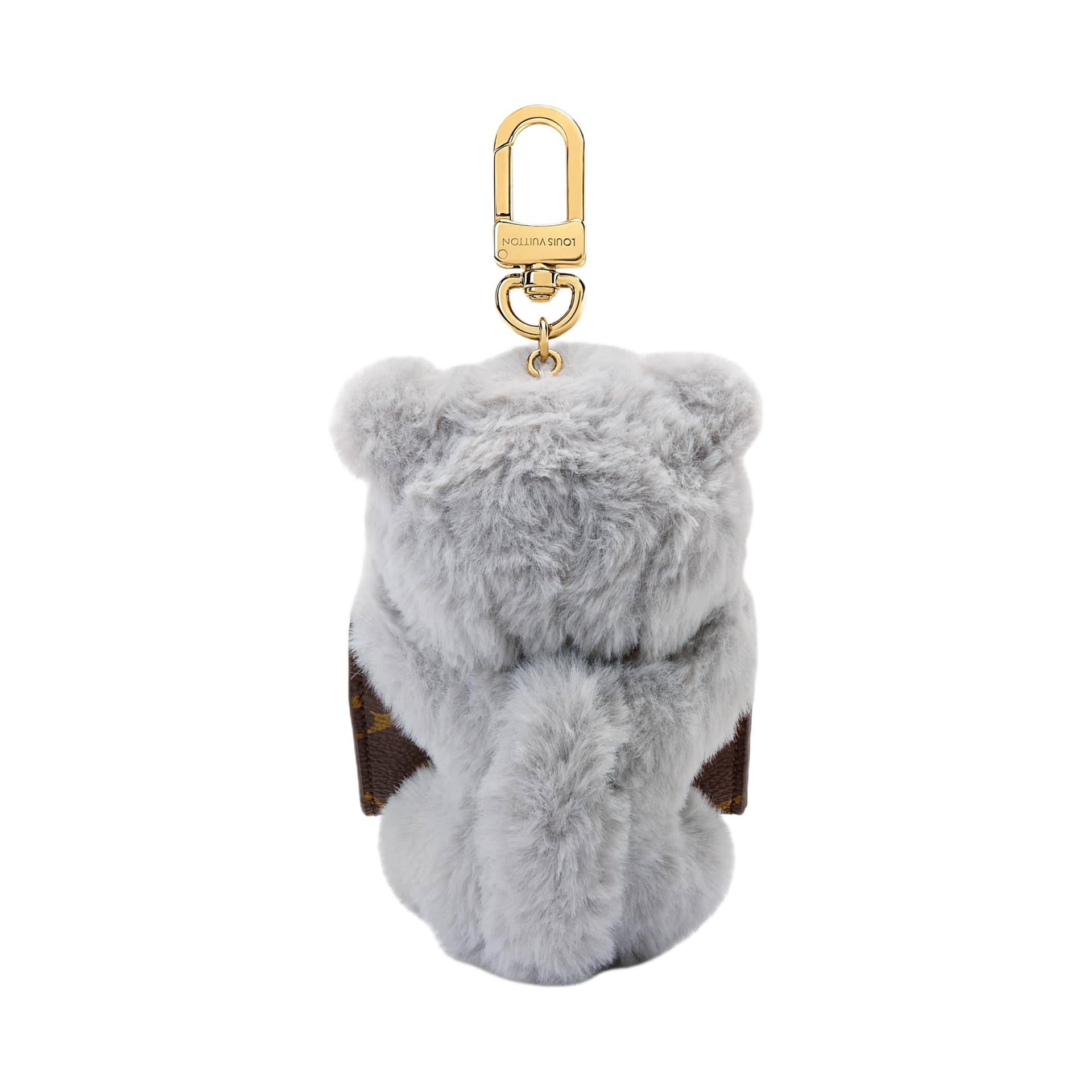 LOUIS VUITTON Monogram Coated Canvas With Faux Fur Earphone Case Brown & Gray