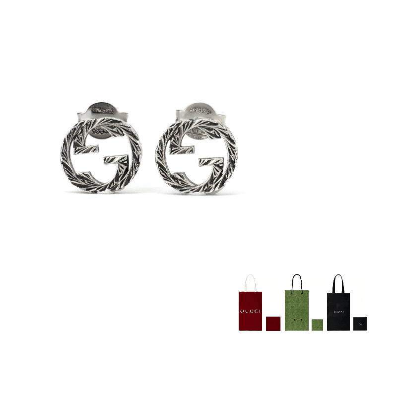 GUCCI Sterling Silver Interlocking Stud Earrings Silver