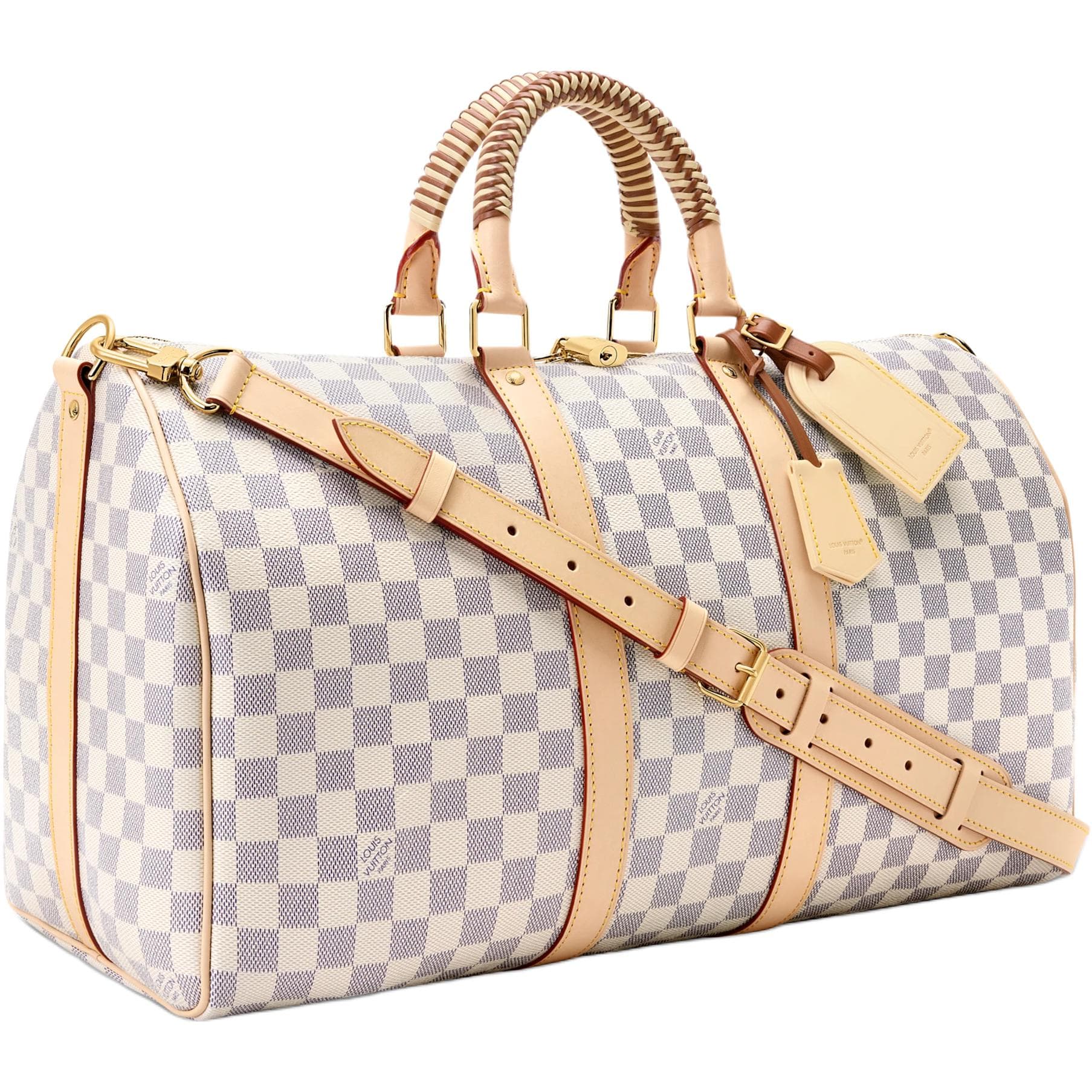 LOUIS VUITTON Keepall Damier Azur Coated Canvas Travel Bag Beige & Light Purple