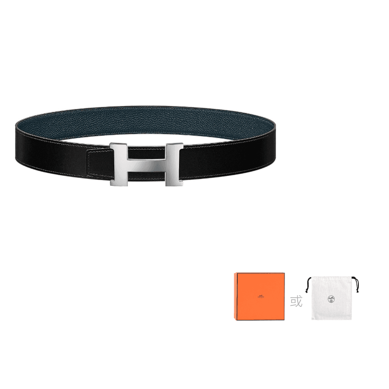 HERMES Constance Cow Black/Prussian Blue Width 3.8cm