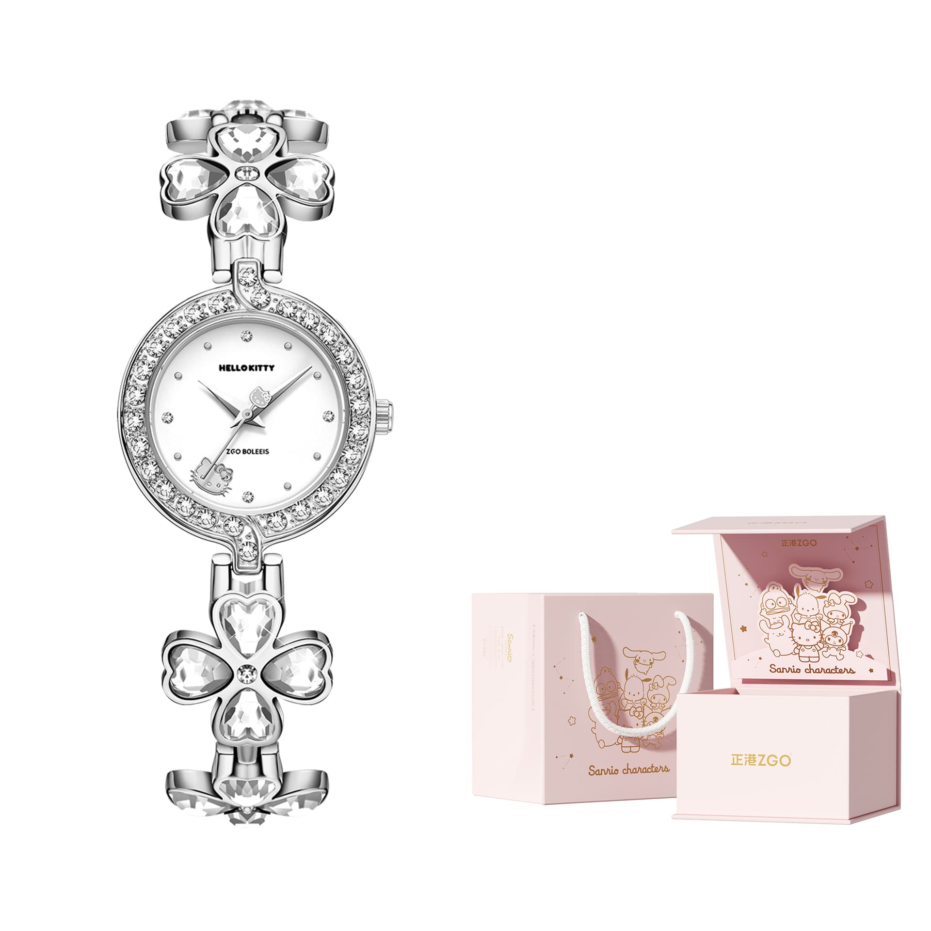 Zgo Hello Kitty Cobranded Quartz Movement Alloy Strap Watch Watch White Dial Waterproof