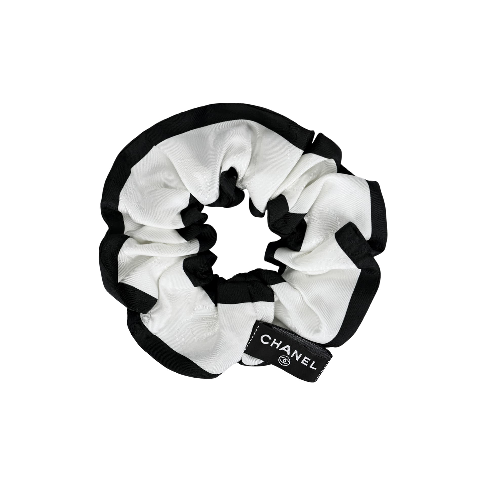 CHANEL Silk Hair Tie Ivory/Black