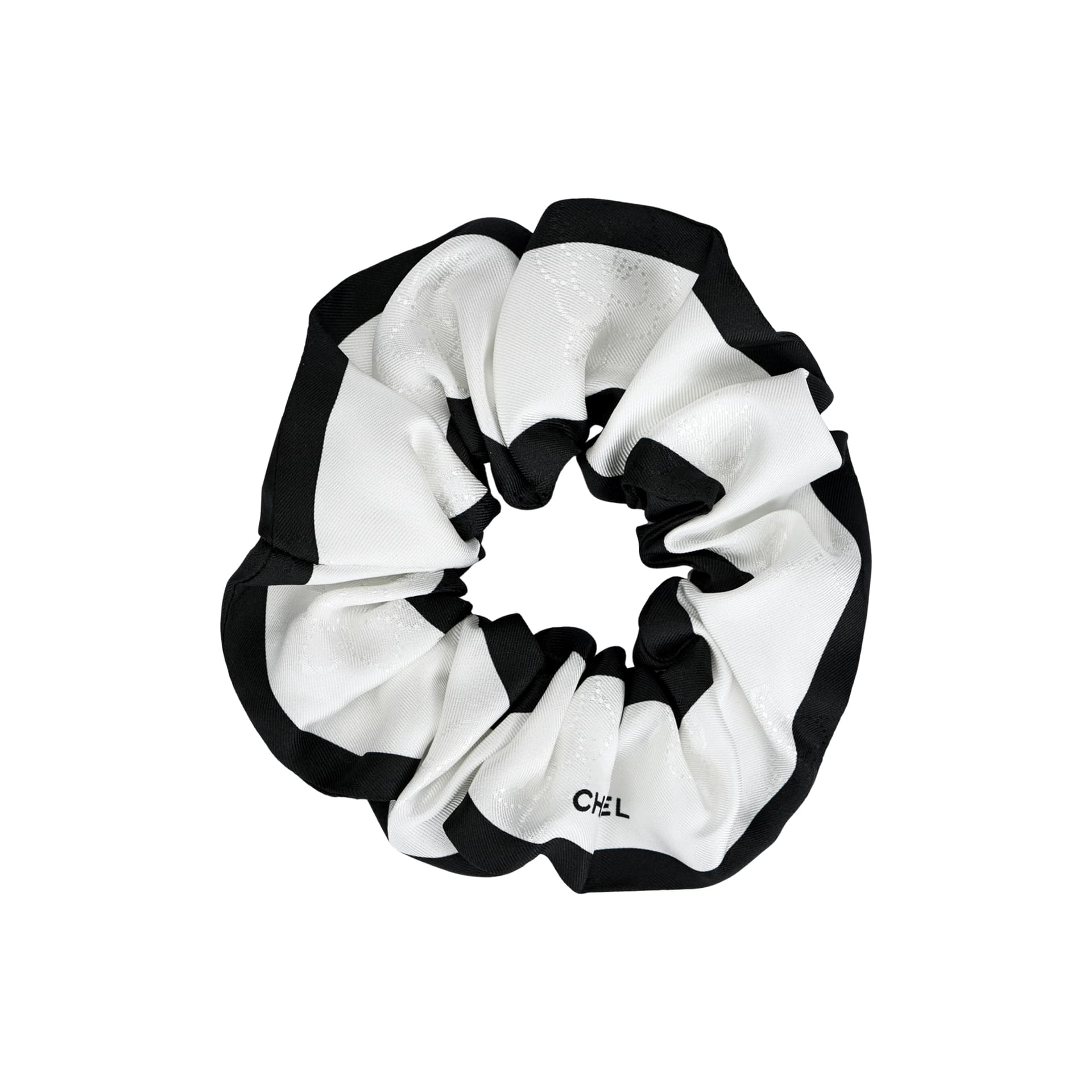 CHANEL Silk Hair Tie Ivory/Black