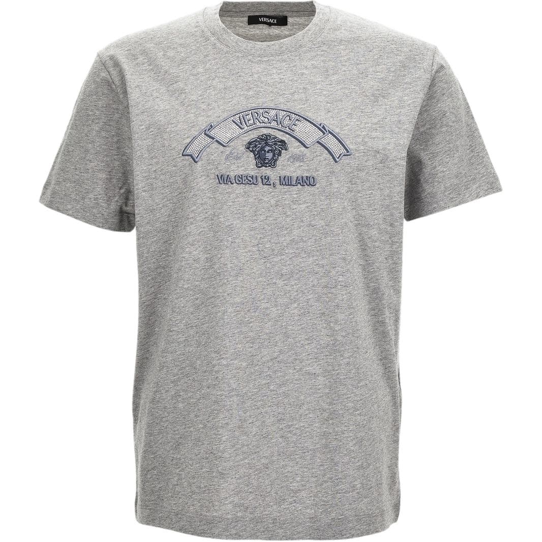 VERSACE TShirts Gray Crew Neck Moderate Straight Fit