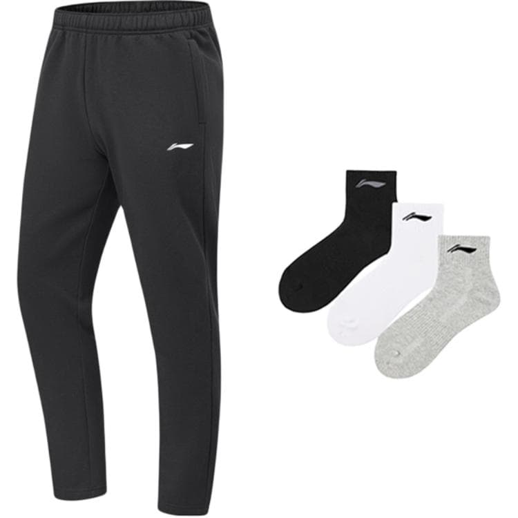 Li Ning Minimalist Style Straight Fit Draped Mid Rise Lace Up Versatile Fleece Lined Thermal