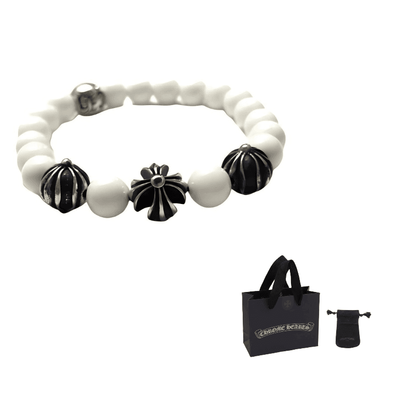 Chrome Hearts White Turquoise, Sterling Silver, Gemstone Bracelets White 8mm White