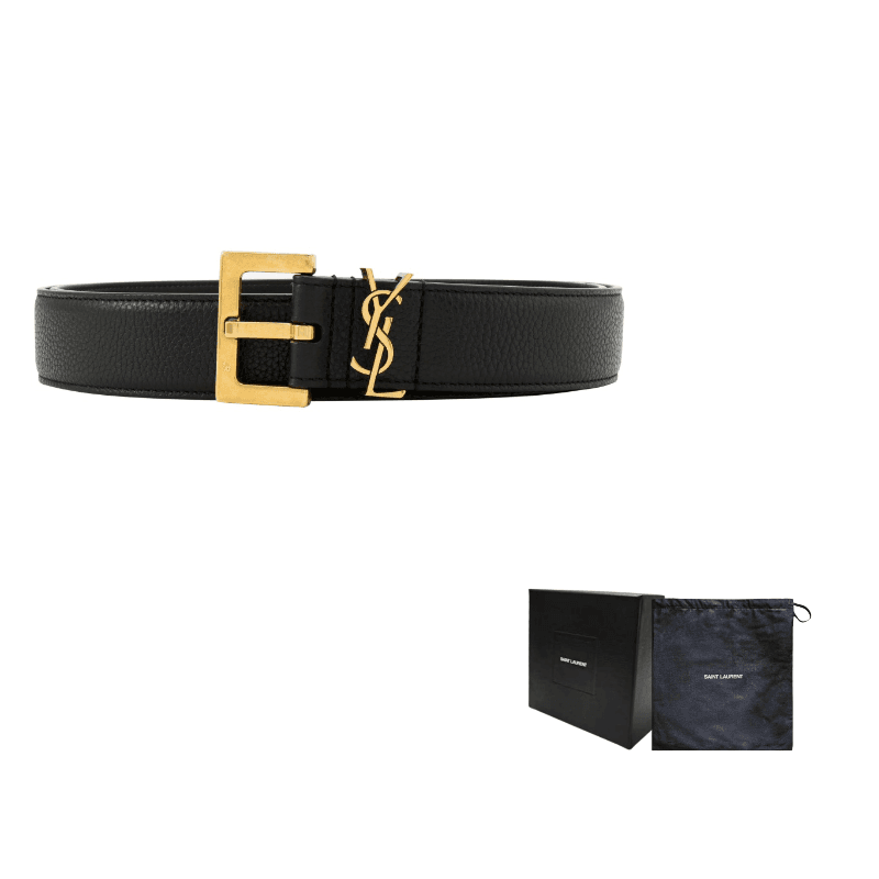 SAINT LAURENT Cassandre Logo Plaque Belt Black