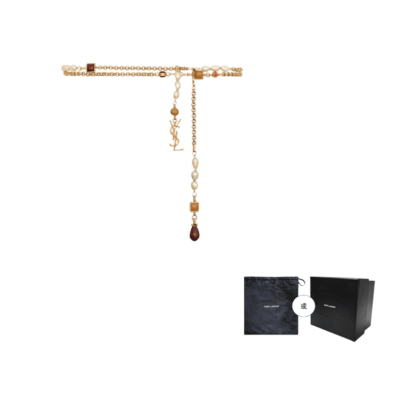 SAINT LAURENT Metal, Resin Waist Chains Gold/Red Width 1cm Gold/Red