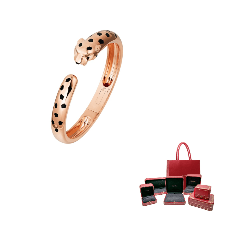 CARTIER 18K Rose Gold Onyx Saphire Stone Bangles Brown Rose Gold