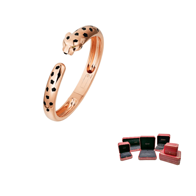 CARTIER 18K Rose Gold Onyx Saphire Stone Bangles Brown Rose Gold