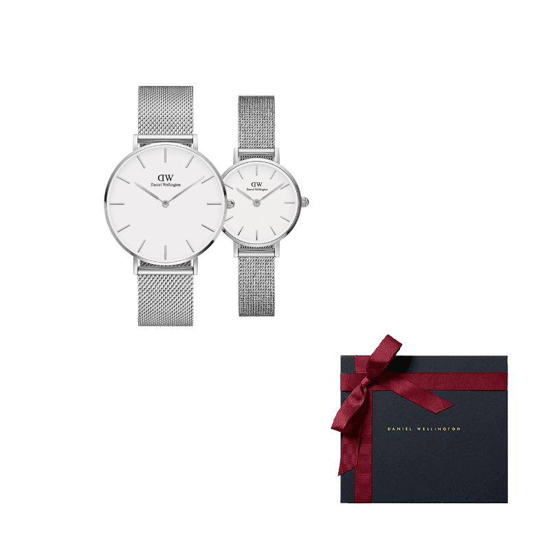 Daniel Wellington PETITE Collection Wrist Quartz Movement Stainless Steel Watchband 36&24MM White Dial Silver White Dial Couple