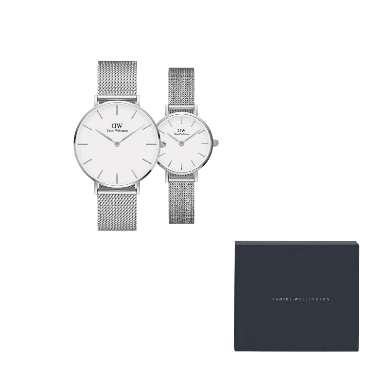 Daniel Wellington PETITE Collection Wrist Quartz Movement Stainless Steel Watchband 36&24MM White Dial Silver White Dial Couple