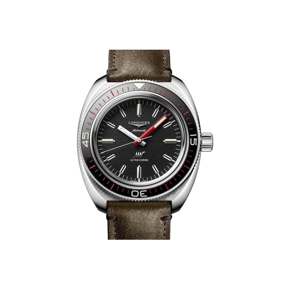 LONGINES Classic Vintage Mechanical Movement Watch 43mm Black Dial Stainless Steel Case Cow Strap Black Dial