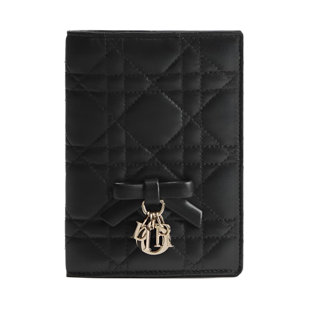 DIOR Lady Dior Lambskin Passport Holder Black Basic Set (Bag+Dust Bag)