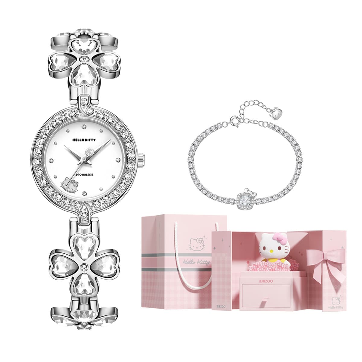 Zgo Hello Kitty Cobranded Quartz Movement Alloy Strap Watch Watch White Dial Waterproof