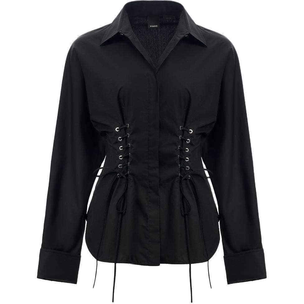 PINKO Shirts Black Lapel Moderate Nippedin Waist