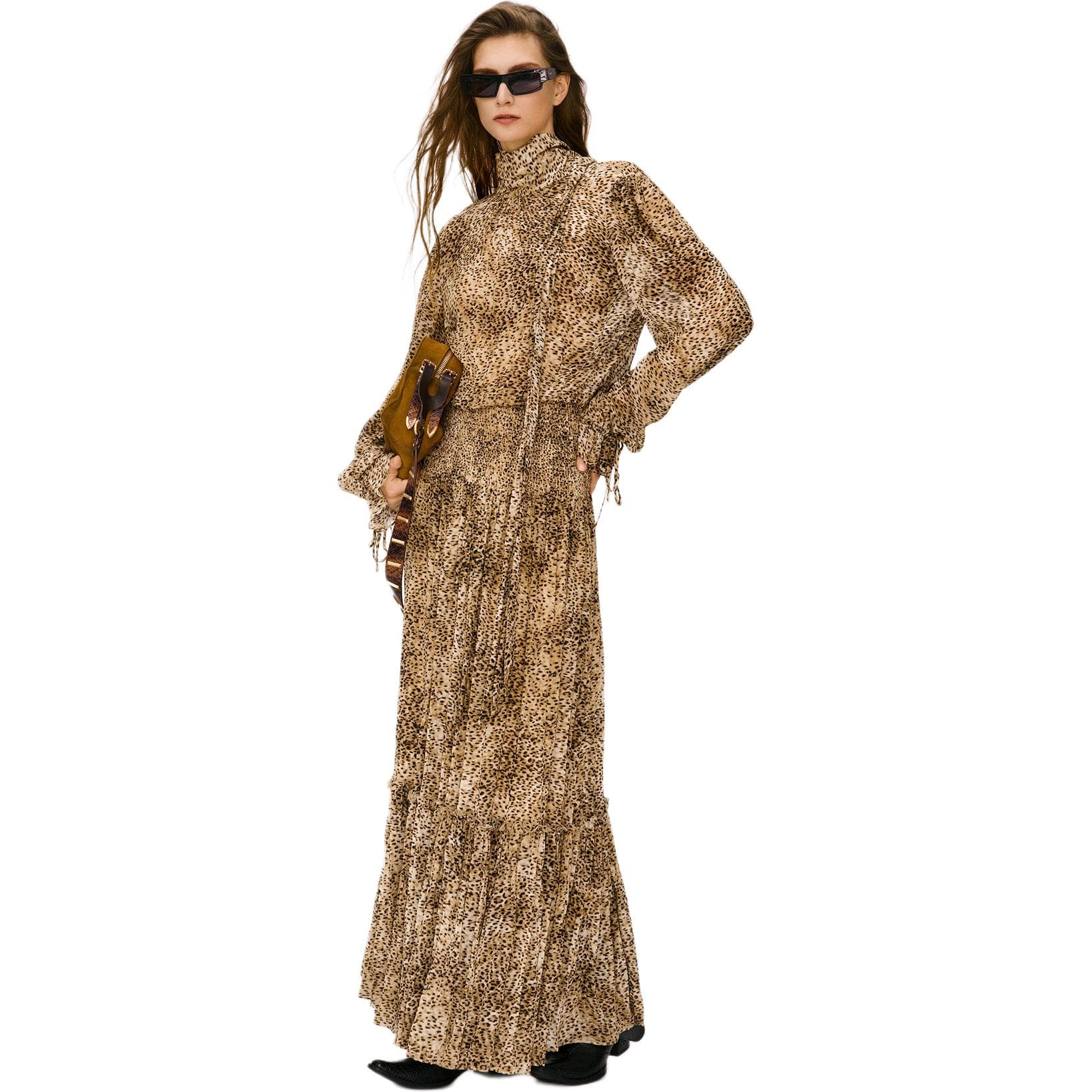 PINKO LongSleeved Apricot Blossom Pattern Moderate Long Skirt