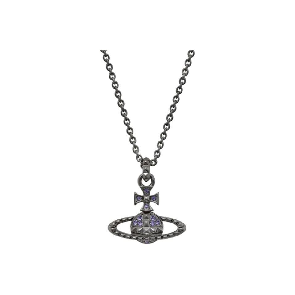 Vivienne Westwood Mayfair Bas Brass Necklaces Gunmetal Gray/Purple Diamond