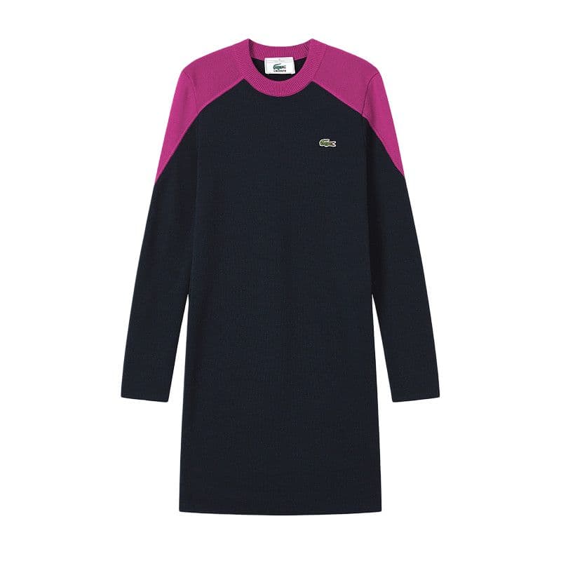 LACOSTE LongSleeved WH6/Black/Rose Red Multicolor Crew Neck Moderate Short Skirt