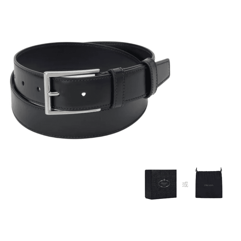 PRADA Metal Calfskin Black Width 3.3cm