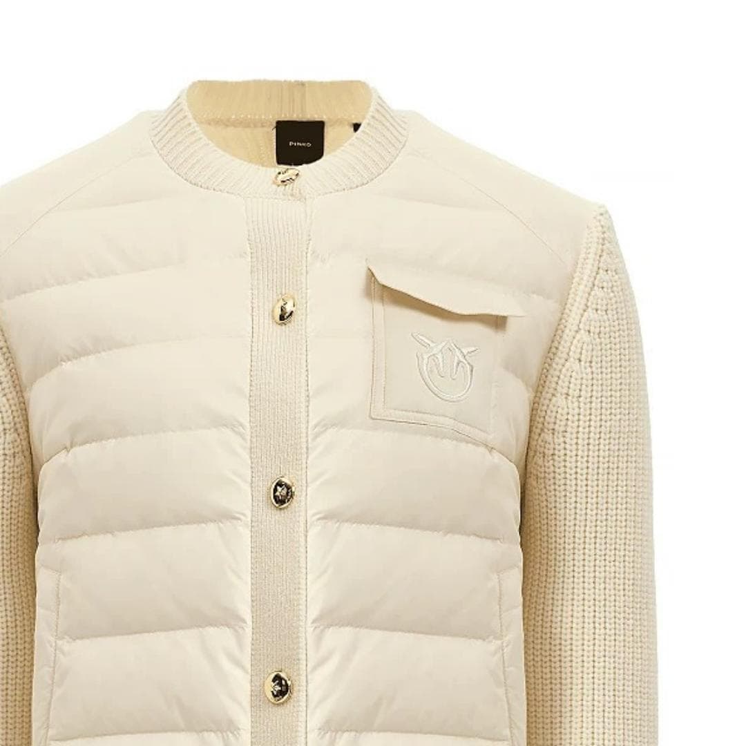 PINKO Down Jackets Ecru Stand Collar Thin Straight Fit