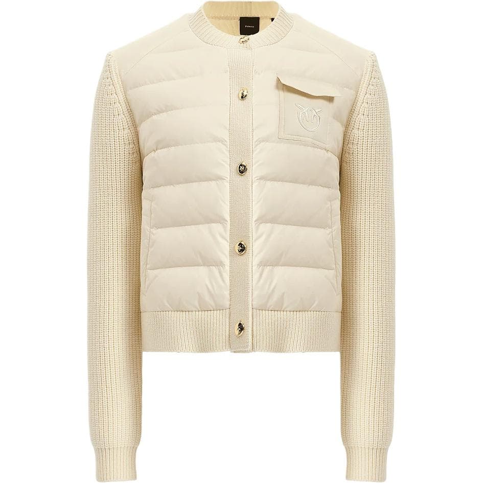 PINKO Down Jackets Ecru Stand Collar Thin Straight Fit