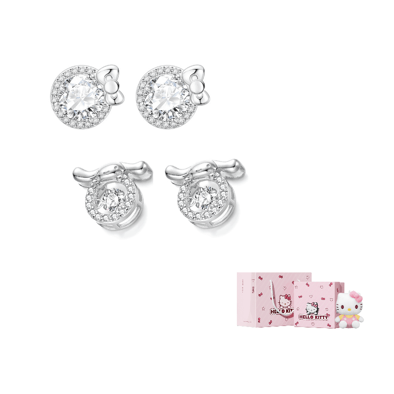 Sanrio 925 Sterling Silver, Synthetic Cubic Zirconia, Copper RhinestoneEmbellished Stud Earrings