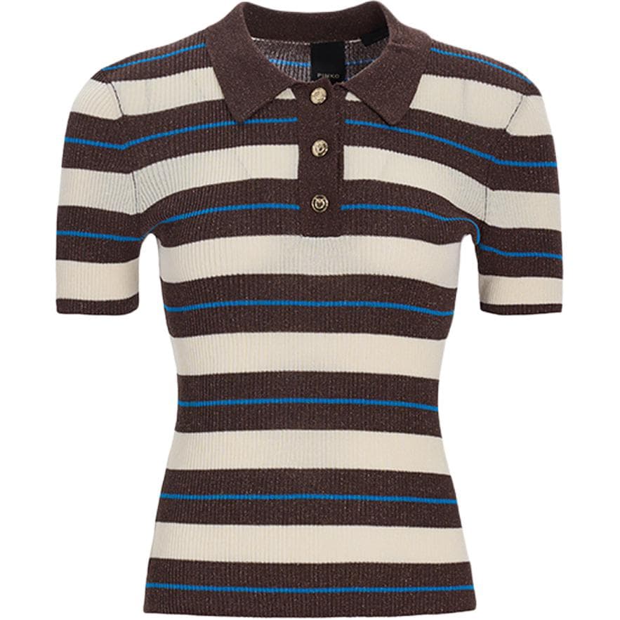 PINKO Sweaters Brown Plaid Polo Collar Moderate Straight Fit