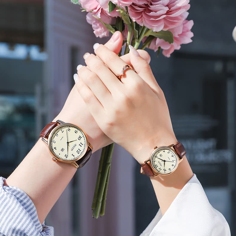 JULIUS JL Minimalist Style Vintage Trendy Genuine Calendar Window Waterproof Couple Small Round