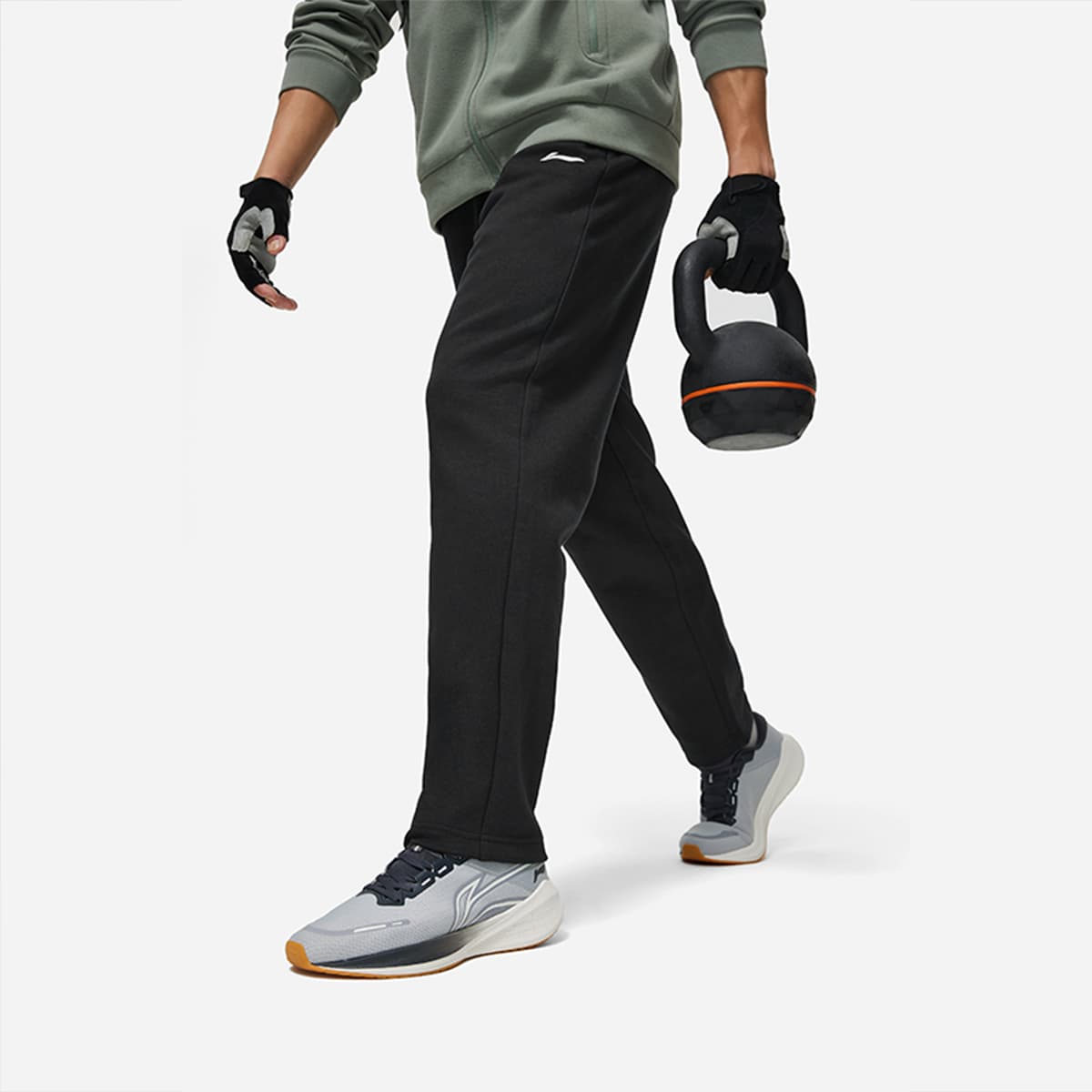 Li Ning Minimalist Style Straight Fit Draped Mid Rise Lace Up Versatile Fleece Lined Thermal