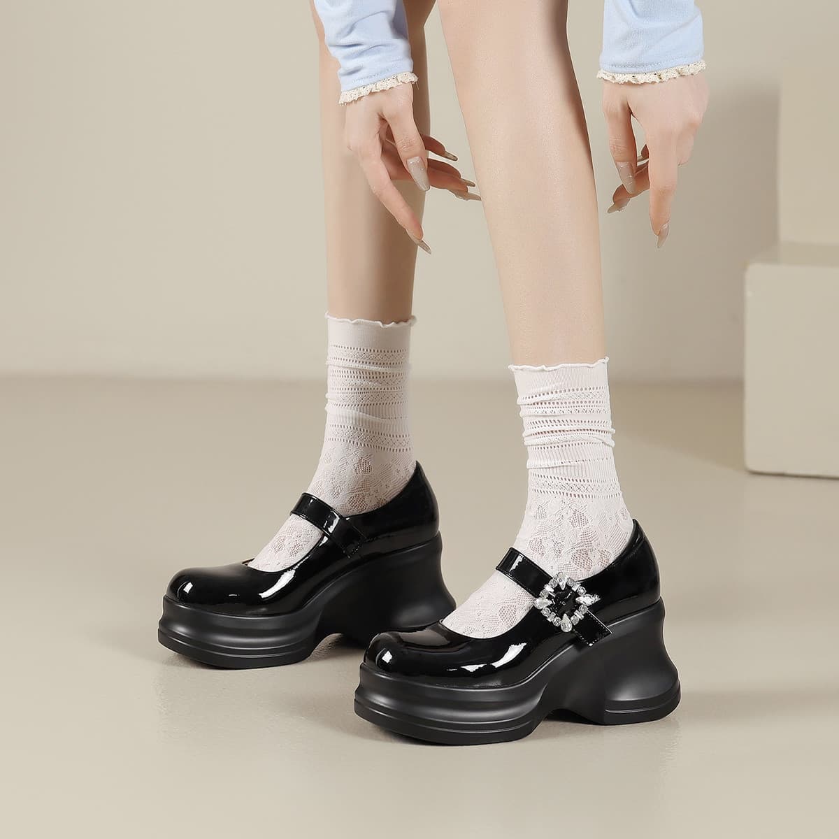 Mulinsen JK Uniform Synthetic Chunky Heel Approx. 5.5cm