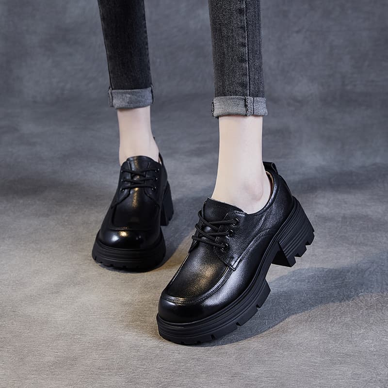 Devanro Grain Cow Block Heel 5.5cm Black