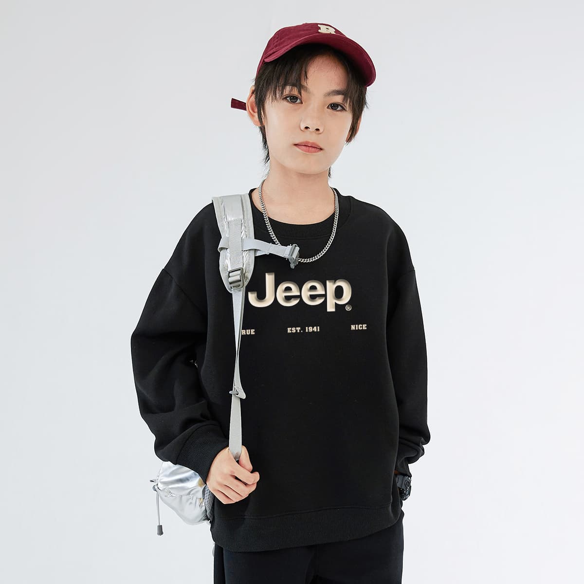 Jeep Grade School Sweatshirts Crew Neck Thickened Stretch