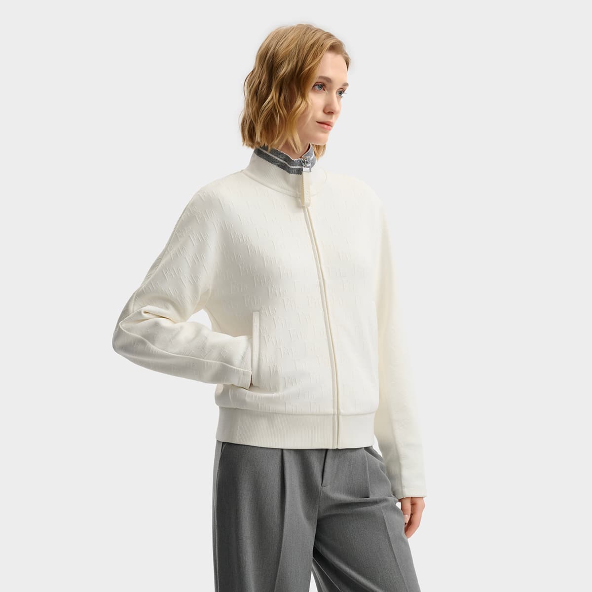 FILA Emerald Jackets Cloud White Stand Collar Moderate Straight Fit