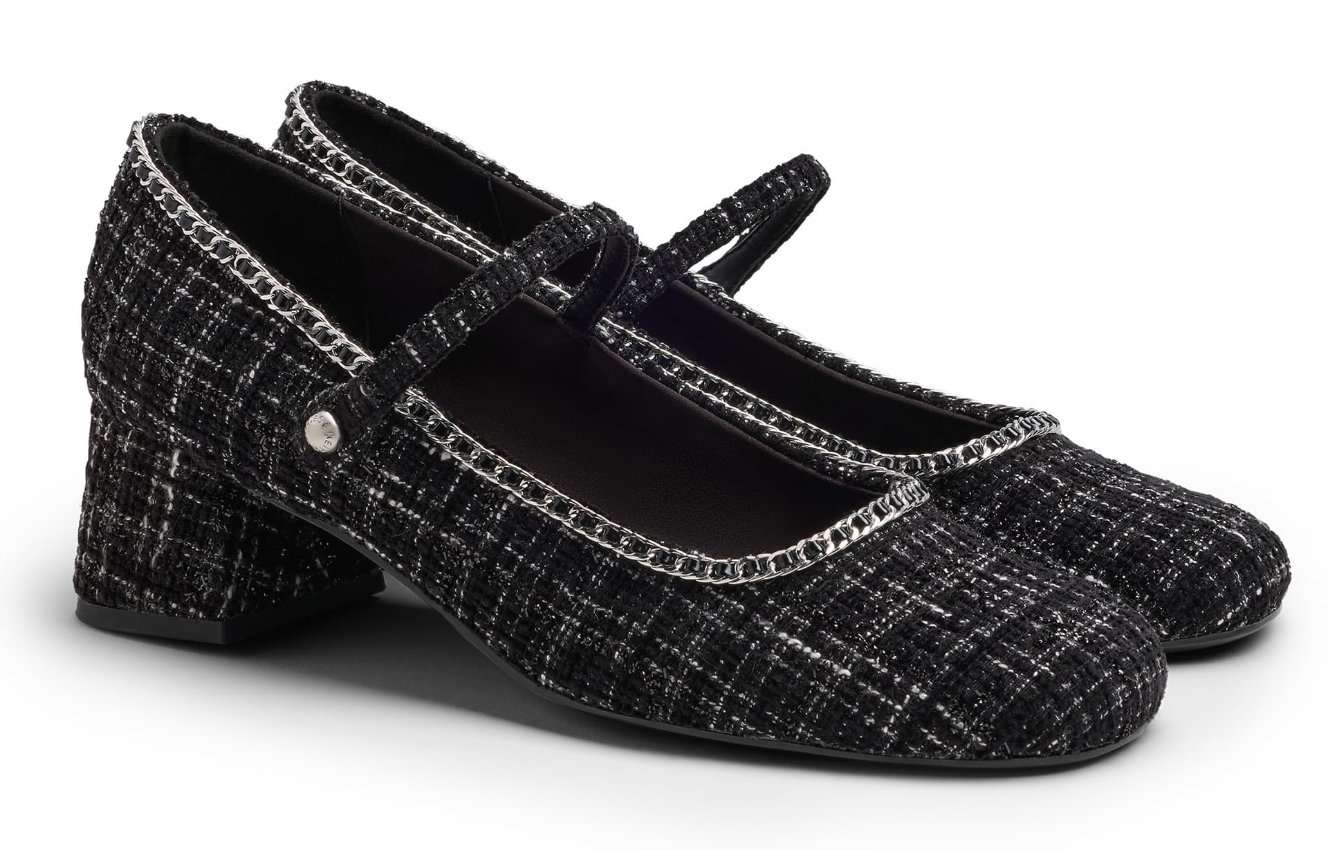 CHARLES&KEITH Small Ck Fabric Block Heel 4.6cm Black Textured