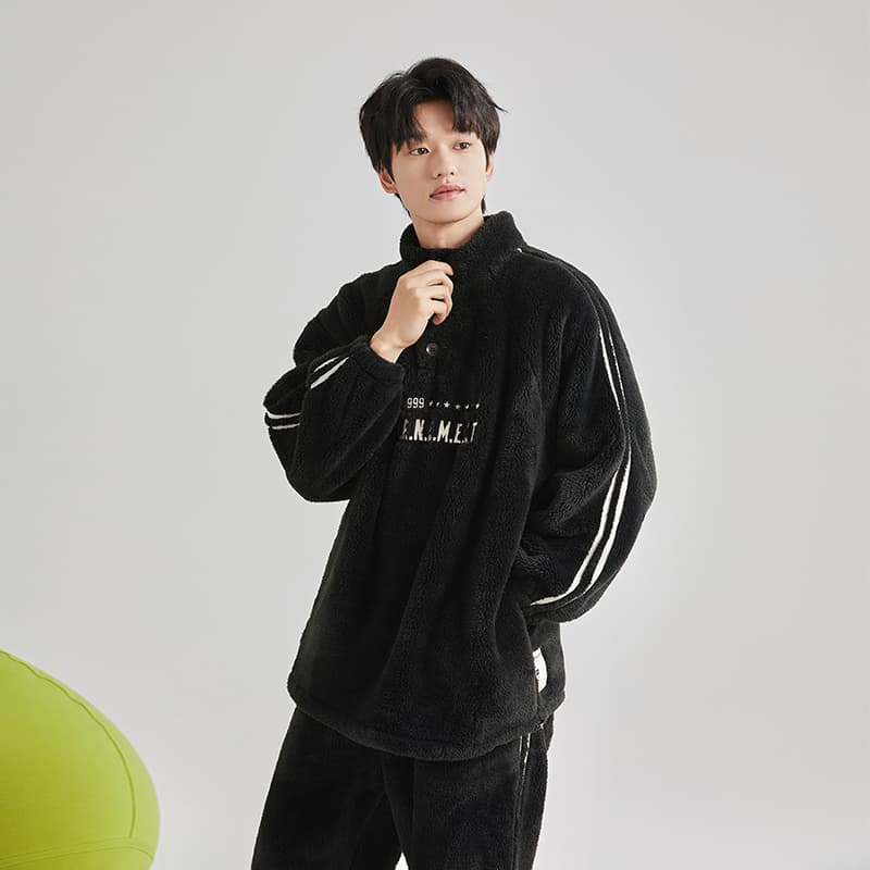 DAMOS·LOVE Coral Fleece, Stand Collar Thickened Fleece Lined, Letter Minimalist Style Outerwear Ready Home