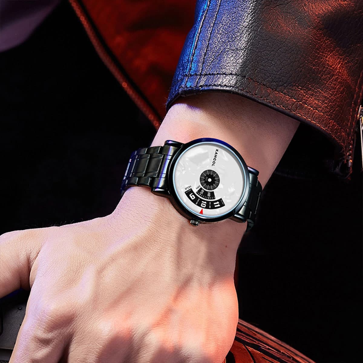 KANGOL Quartz Movement Metal Strap Watch Black Dial