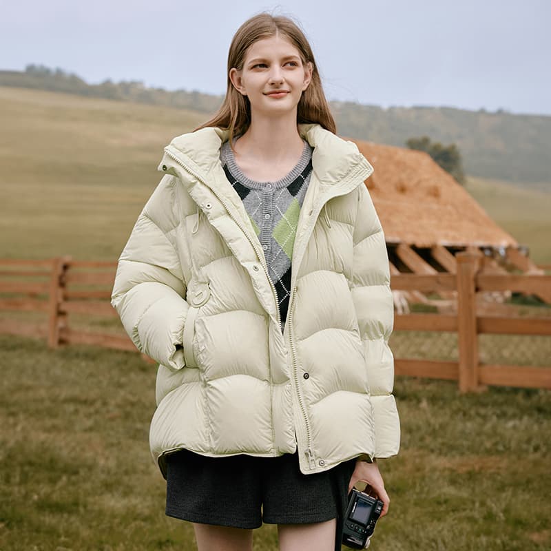 XIANGYING Down Jackets Cream White Green Thickened Puffer Jacket
