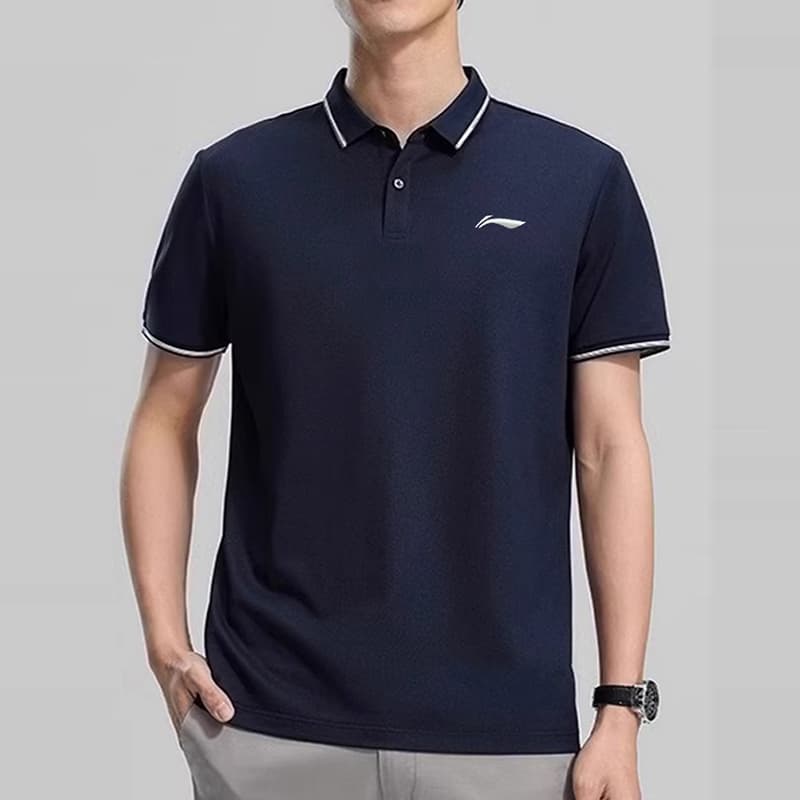 Li Ning Polo Shirts Blue Polo Collar Moderate Straight Fit