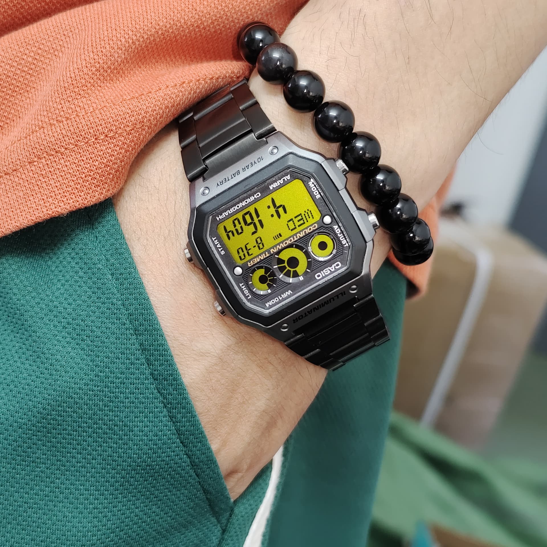 CASIO Custom Collection Quartz Movement Stainless Steel Strap Watch Black Dial