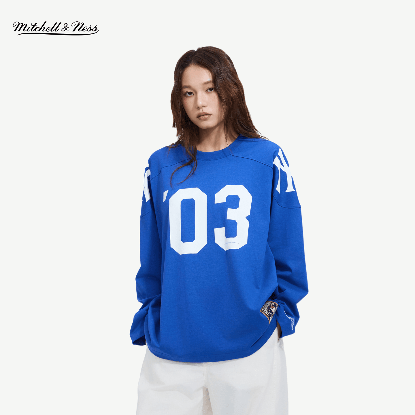 Mitchell Ness X MLB TShirts Blue Crew Neck Moderate