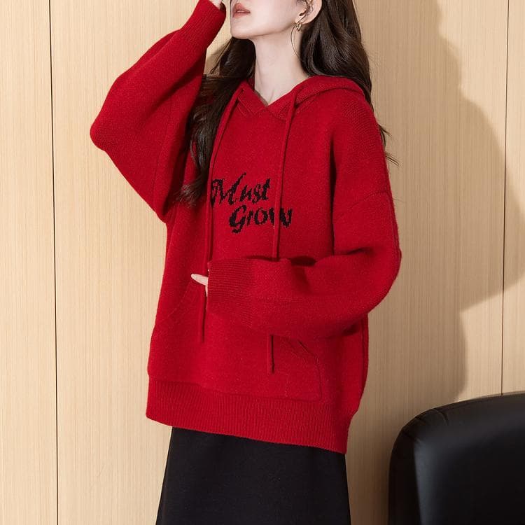 Tonlion Sweaters Dark Red Hooded Moderate Straight Fit