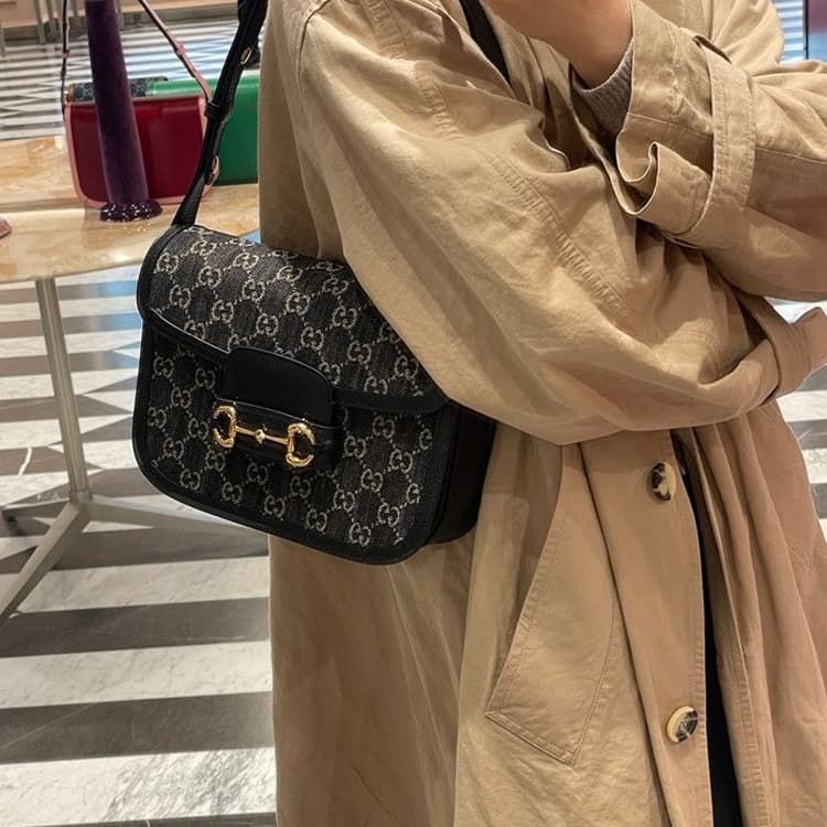 GUCCI Horsebit 1955Denim Denim Portable Crossbody Bag, Shoulder Bag Black