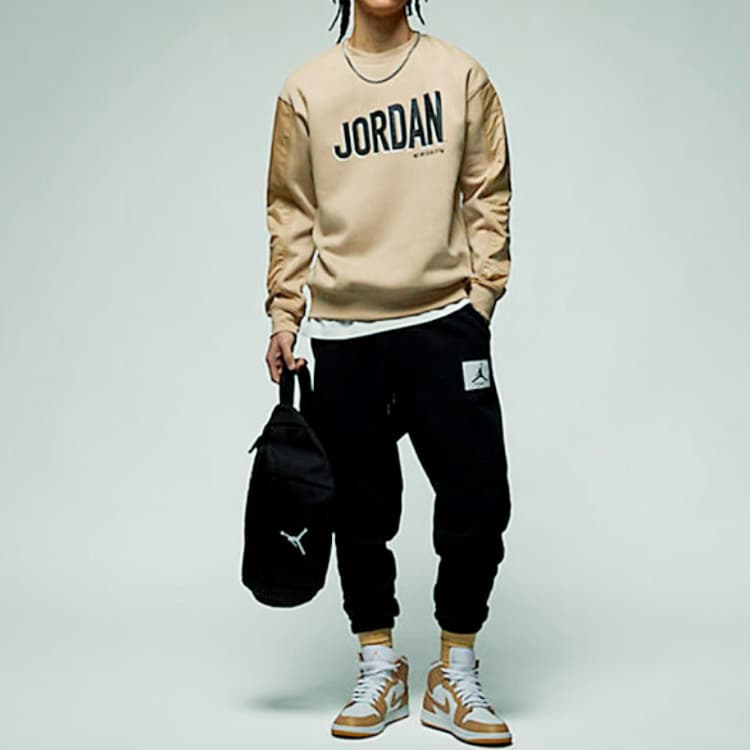 Jordan Flight MVP Letter Logo Print Thickened Fleece Lined Athleisure Crew Neck Sweatshirt Desert Yellow