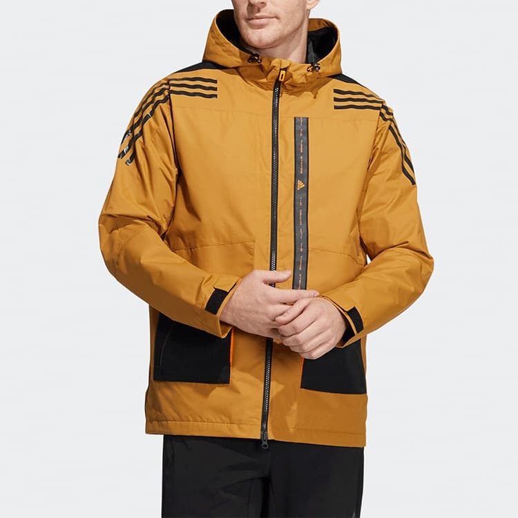 Adidas Color Block Sports Hooded Fleece Lined Jacket Wheat Brown