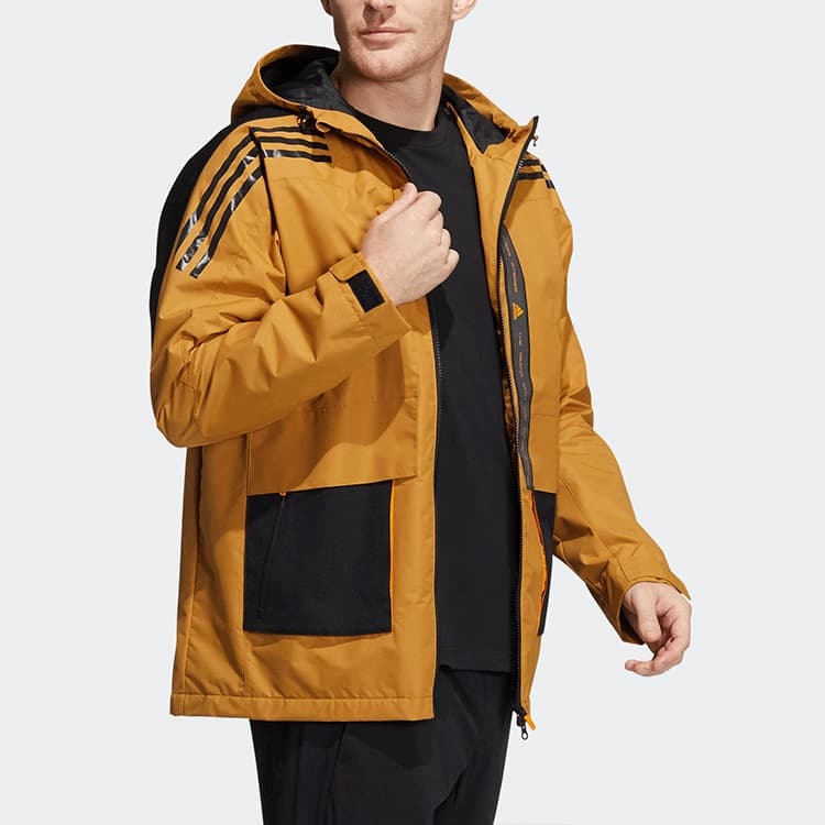 Adidas Color Block Sports Hooded Fleece Lined Jacket Wheat Brown