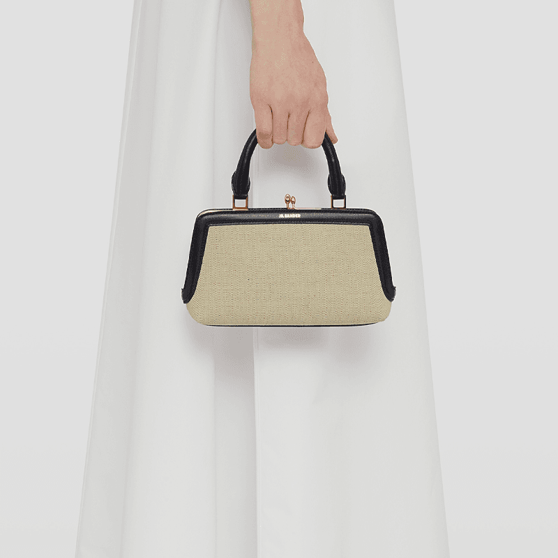 JIL SANDER Goji Cotton With Linen Shoulder Bag, Crossbody Bag, Handbag Mini Light Umber